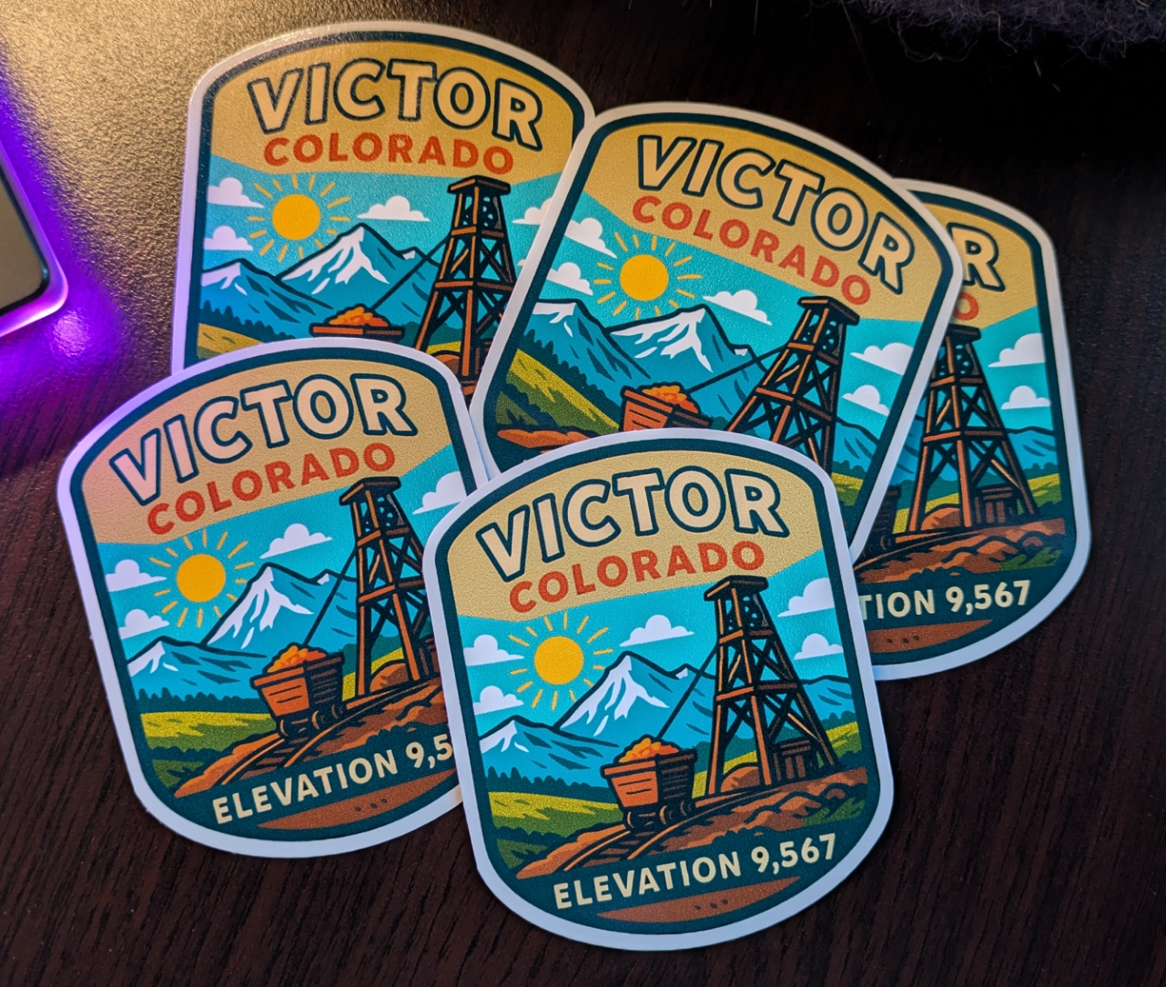 Victor, Co Stickers with rich old mining town history with ore cart, Elevation image 3