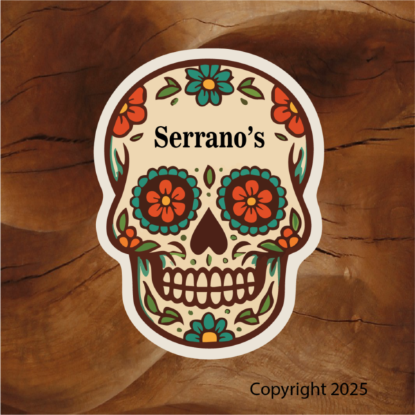Mexican Skull Name Drop Sticker Mexican restaurant Colorado