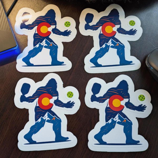 Colorado silhouette Yeti, Sasquatch, Bigfoot, Pickleball stickers, decals