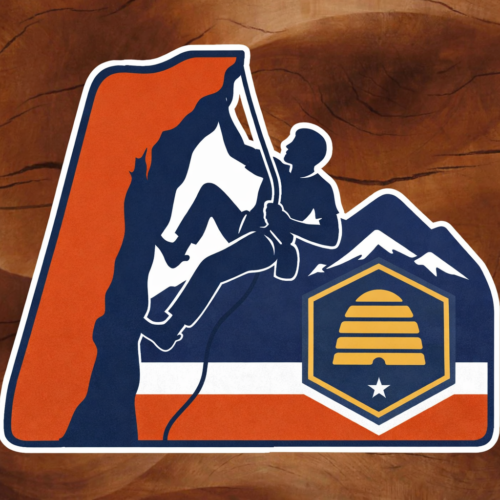 Utah rock climbing sticker, Utah climber sticker, rock climbing silhouette sticker, Utah climbing sticker, Utah beehive sticker, climber art sticker, outdoor adventure sticker, climbing lifestyle sticker, desert climbing sticker, mountain adventure sticker, illustrated outdoor sticker, vinyl outdoor sticker, waterproof vinyl sticker, helmet sticker, water bottle sticker, gear sticker, laptop sticker, cooler sticker, truck sticker, car window sticker, outdoor gear sticker, Utah pride sticker, climber gift sticker