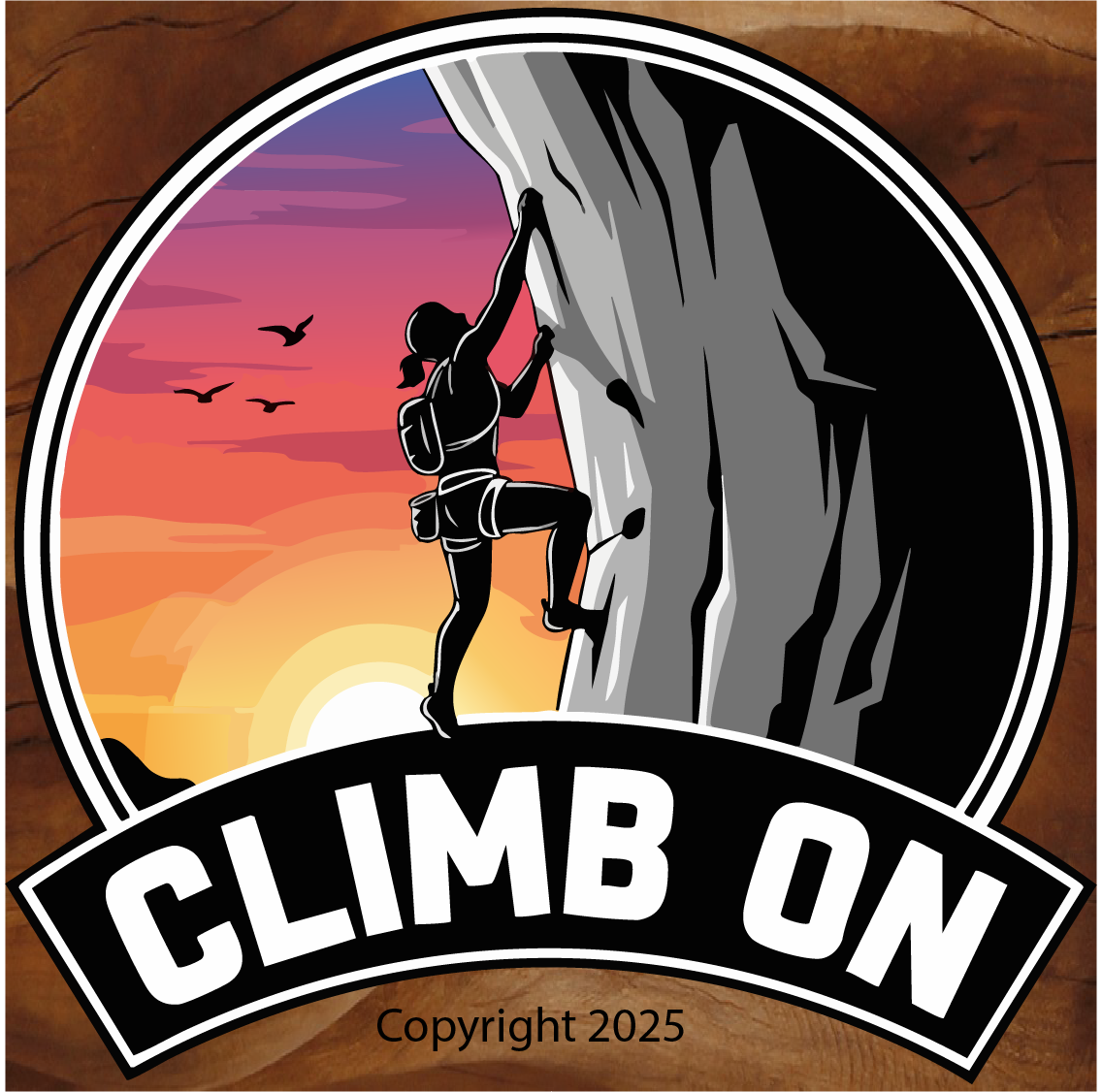 Climb On sticker, climbing sticker, rock climbing sticker, climber sticker, climbing motivation sticker, climbing slogan sticker, outdoor adventure sticker, climbing lifestyle sticker, bouldering sticker, climbing gym sticker, climber art, illustrated climbing sticker, motivational sticker, adventure sticker, vinyl outdoor sticker, waterproof vinyl sticker, laptop sticker, water bottle sticker, helmet sticker, gear sticker, car window sticker, outdoor athlete sticker, mountain adventure sticker, climber gift sticker