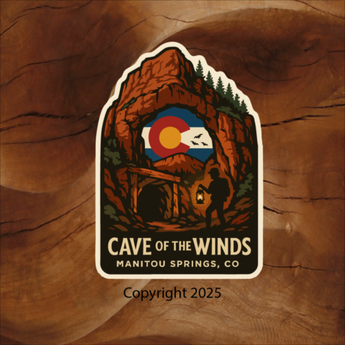 Cave of the Winds sticker, Cave of the Winds Manitou Springs, Manitou Springs sticker, Manitou Springs Colorado, Colorado cave sticker, Colorado landmark sticker, Colorado souvenir sticker, cave exploration sticker, outdoor adventure sticker, hiking sticker, travel souvenir sticker, Colorado tourism sticker, lantern explorer sticker, illustrated sticker, badge style sticker, vinyl outdoor sticker, waterproof vinyl sticker, laptop sticker, water bottle sticker, car window sticker, tourist souvenir sticker, Colorado gift shop sticker, Manitou Springs gift shop, adventure sticker, Colorado travel sticker